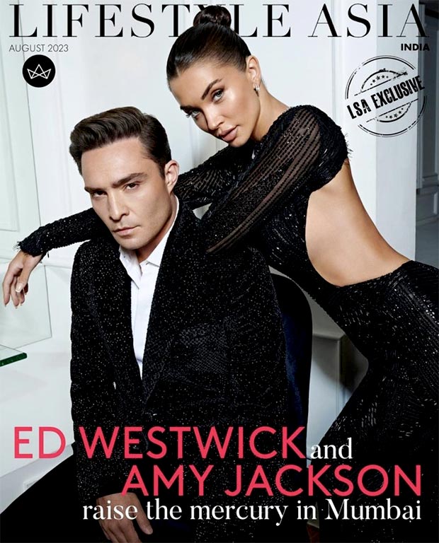 Amy Jackson and Ed Westwick grace the cover of Lifestyle Asia Magazine in co-ordinating outfits by Manish Malhotra