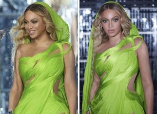 Beyonce amps up the drama on stage in a stunning green sari gown by designer Gaurav Gupta at the Renaissance World Tour concert