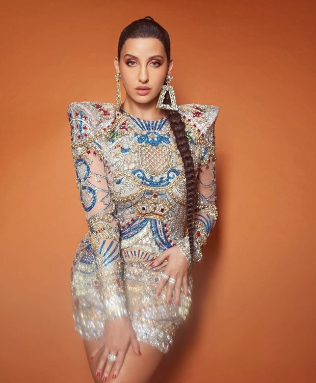 Nora Fatehi brings the zing & bling in an embellished Falguni & Shane peacock dress