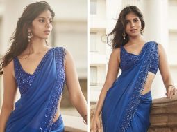 Suhana Khan adds her touch of glam in blue saree by Arpita Mehta for Aaliyah Kashyap’s engagement