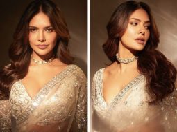 Esha Gupta shows you how to shine like a star in a silver blingy saree by Falguni & Shane peacock