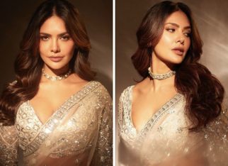 Esha Gupta shows you how to shine like a star in a silver blingy saree by Falguni & Shane peacock