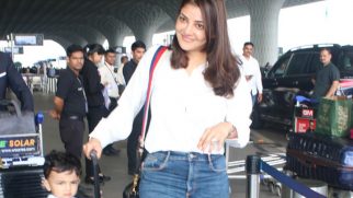 Kajal Aggarwal slays the casual look as she gets clicked with her son at the airport