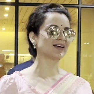 Kangana Ranaut looks pretty in a pink saree at the airport