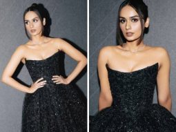 Manushi Chhillar shines like the night sky in black shimmery strapless gown