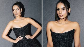 Manushi Chhillar shines like the night sky in black shimmery strapless gown