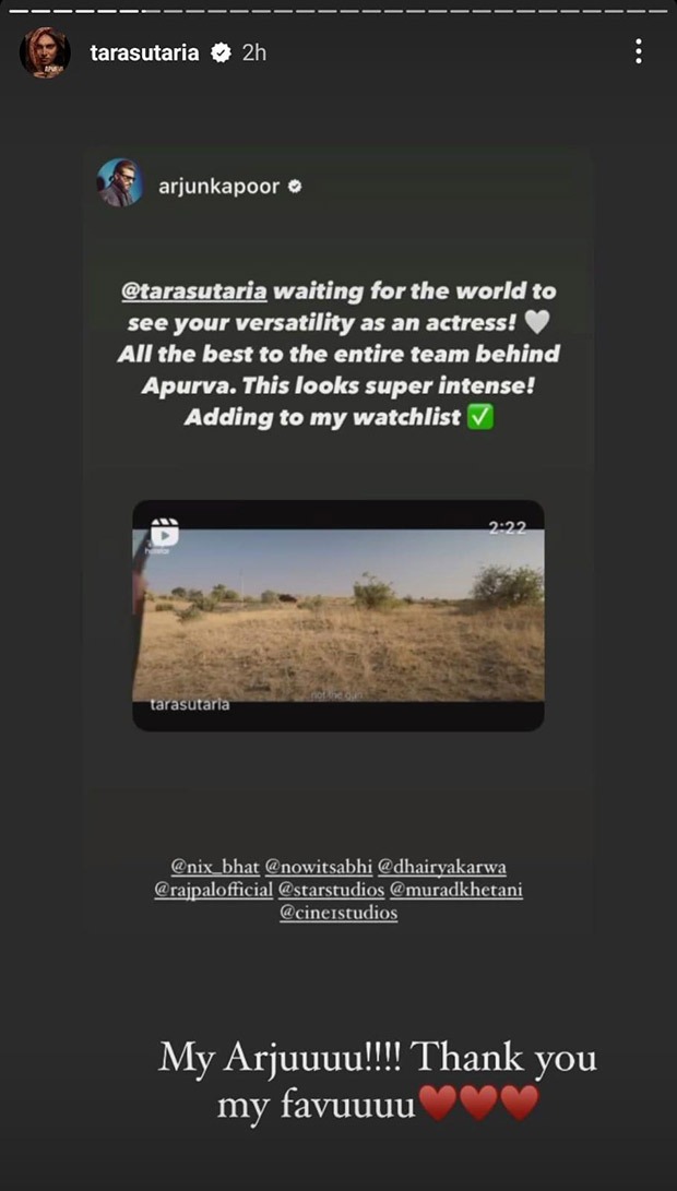 From Disha Patani to Arjun Kapoor to Malaika Arora, the industry showers love and praise on Tara Sutaria for Apurva trailer