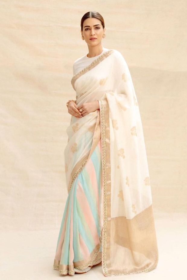 Kriti Sanon glows in a pristine white saree as she wins a National Award for her outstanding performance in Mimi