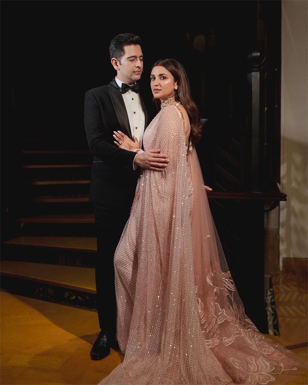 Parineeti Chopra looks resplendent in a rosette blush crystal sequin Manish Malhotra-designed saree for her wedding reception with Raghav Chadha; see unseen photos 