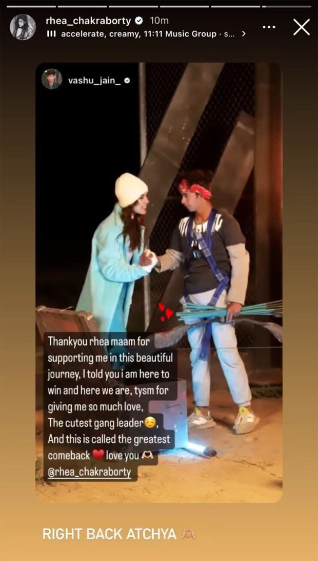 Roadies 19 Winner Vashu Jain shares a heartfelt note of gratitude for Gang Leader Rhea Chakraborty