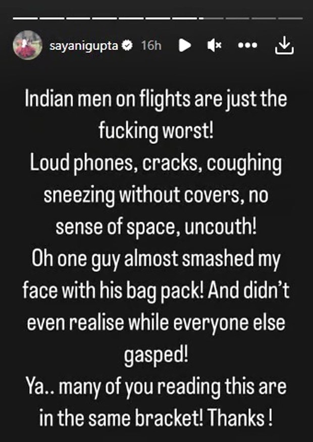 Sayani Gupta calls Indian men on flights “Fuc**** worst”; shares her ordeal