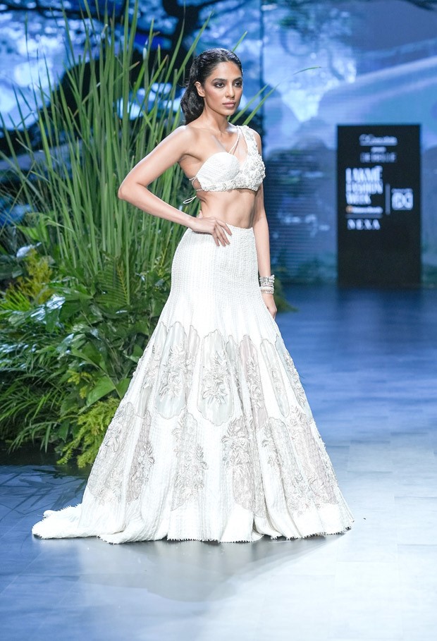 Sobhita Dhulipala graces the runway for Label De Belle at Lakme Fashion Week 2023, evoking the essence of a snow princess with her presence