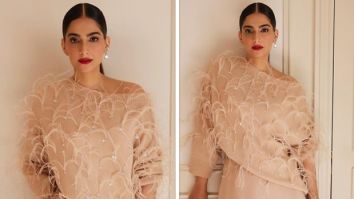 Sonam Kapoor captivates the audience at the Valentino Paris Fashion Week event in an off-shoulder cardigan, midi skirt, and stunning boots, stealing the spotlight effortlessly