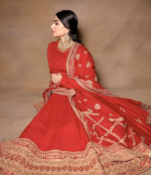 Sonam Kapoor spreads Festive Vibes in a pretty red ethnic suit