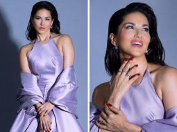 Sunny Leone looks red carpet ready in a lilac gown with a thigh high slit and voluminous cape