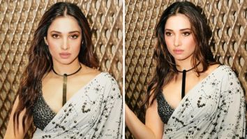 Tamannaah Bhatia adds a festive touch to the season in an ivory crystal saree with bralette having bar underwire worth Rs.1.39 Lakh