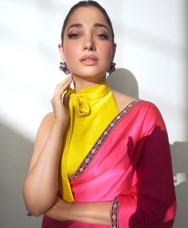 Tamannaah Bhatia gives us a lesson in colour blocking with her vibrant Sabyasachi saree