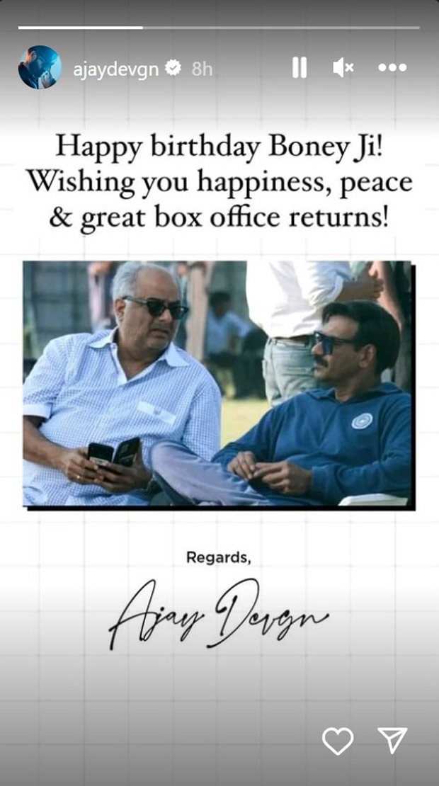 Ajay Devgn extends birthday wishes to producer Boney Kapoor; says, “Wishing you happiness, peace & great box office returns!”