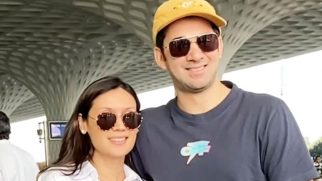 Karan Deol poses with wife Drisha at the airport