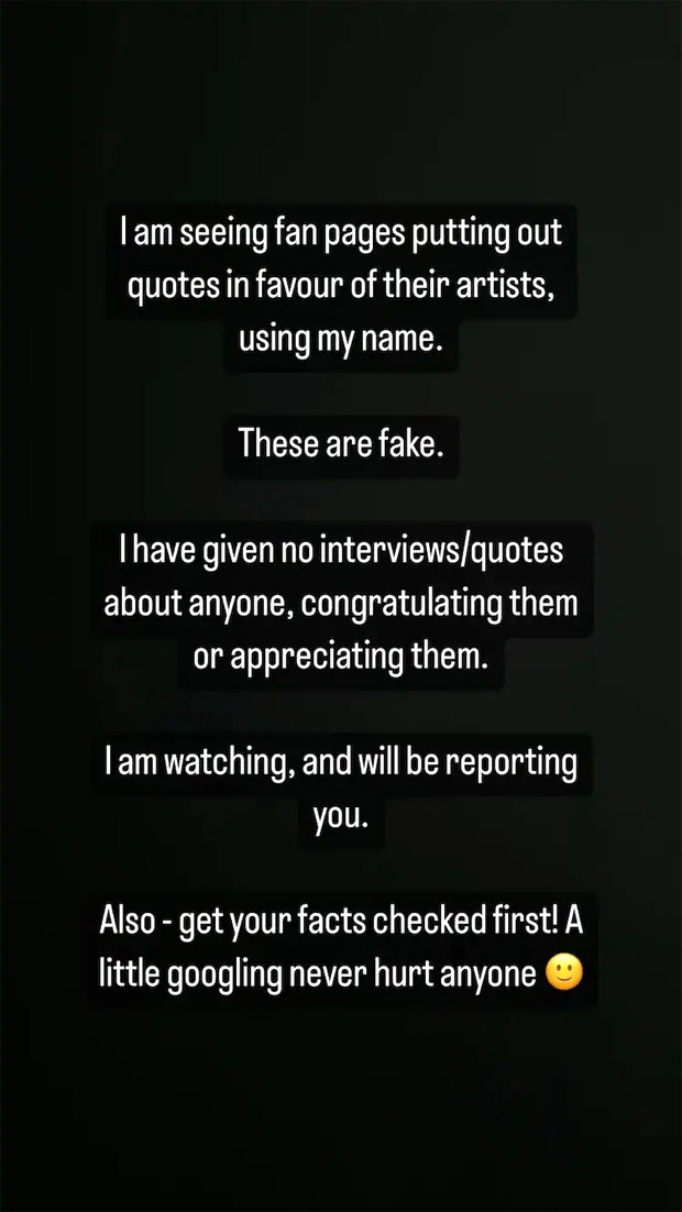 Parineeti Chopra issues warning against fan clubs sharing fake quotes; says, “Get your facts checked first!”