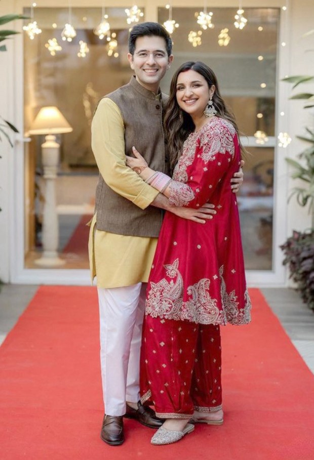 Parineeti Chopra and Raghav Chadda mark their first Karwa Chauth in style as Parineeti dons a stunning red sharara