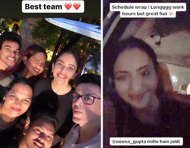 Rakul Preet Singh announces schedule wrap of her film with Neena Gupta; says, “Longggg work hours but great fun” 