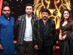 Ranbir Kapoor, Rashmika Mandanna pose with Nandamuri Balakrishna as Animal team promotes film on Unstoppable with NBK; see pics