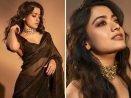 Rashmika Mandanna slays in elegance, donning a black saree for Animal promotions with Ranbir Kapoor