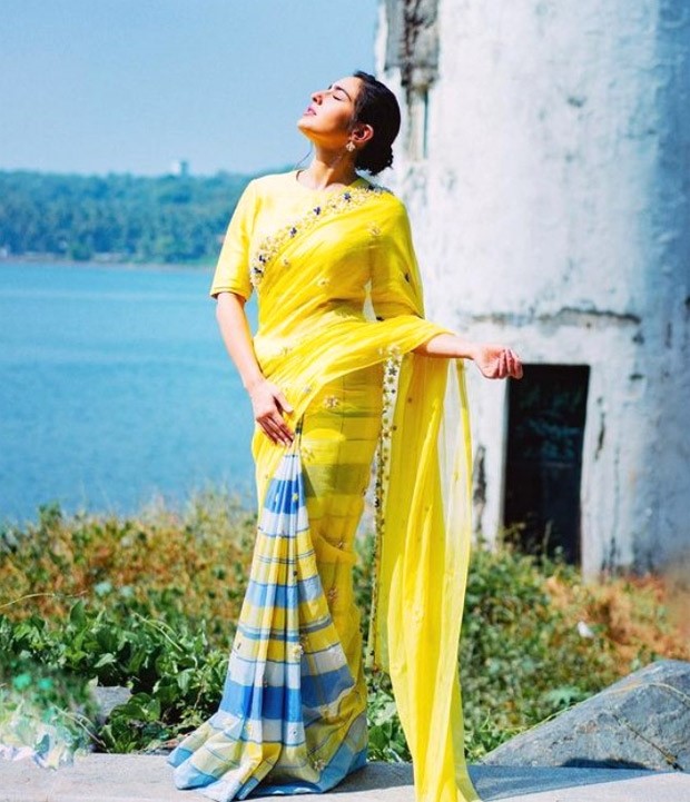 Sara Ali Khan stuns in a radiant yellow handcrafted saree at the Ae Watan Mere Watan film launch