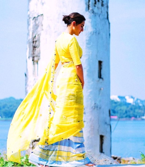 Sara Ali Khan stuns in a radiant yellow handcrafted saree at the Ae Watan Mere Watan film launch