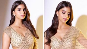 Suhana Khan sparkles away in stunning Falguni Shane Peacock sheer golden saree for Diwali celebrations