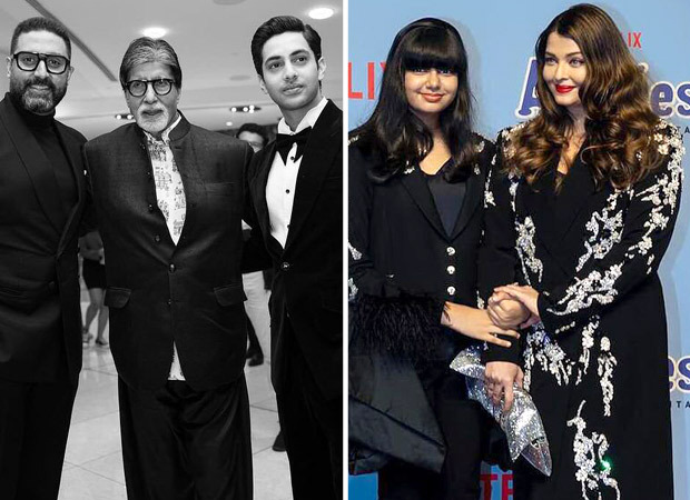 Amitabh Bachchan, Abhishek Bachchan pose with Agastya Nanda at The Archies premiere; Aishwarya Rai Bachchan cheers for him, watch videos 