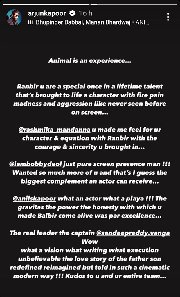 Arjun Kapoor reviews Animal, calls Ranbir Kapoor ‘once in a lifetime talent’: “Fire, pain, madness and aggression like never seen before on screen” 