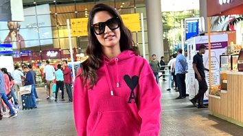 Jasmin Bhasin gets clicked in a bright pink hoodie at the airport