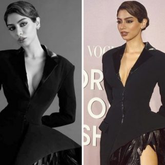Khushi Kapoor slays in sophistication, donning an all-black Jean Louis Sabaji structured tuxedo-esque dress at Vogue Forces of Fashion Awards