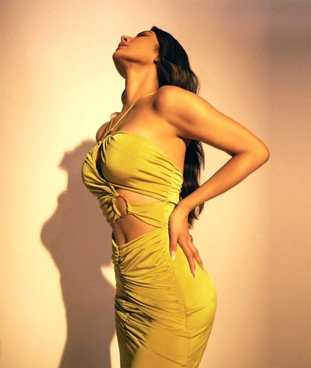 Mouni Roy's latest addition to the party season wardrobe is a refreshing sage green cut out dress priced at Rs. 46,996