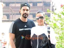 Photos: Angad Bedi and Neha Dhupia spotted outside a gym in Bandra