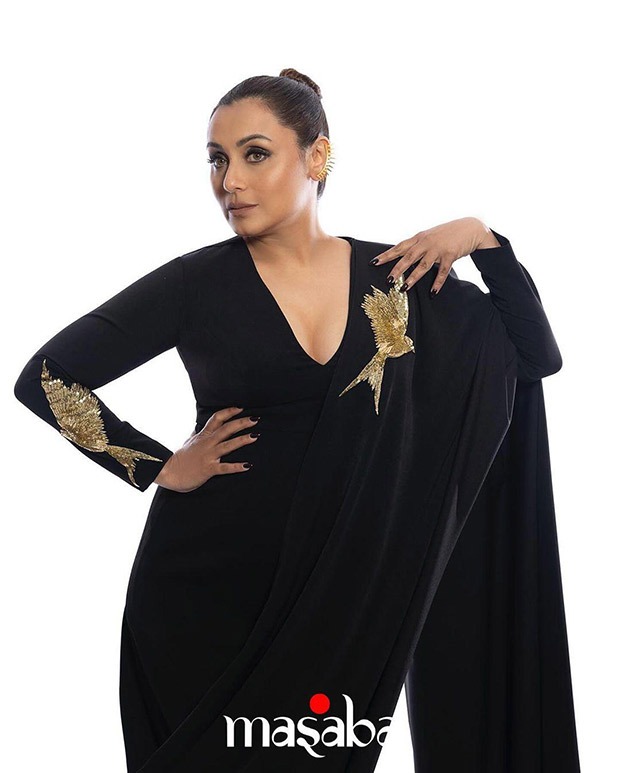 Rani Mukerji stuns in a black saree gown by Masaba, epitomizing elegance with a modern twist