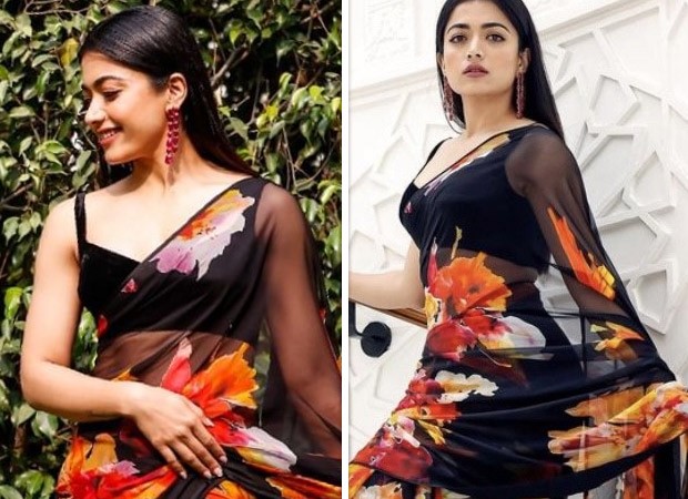 Rashmika Mandanna exuded sheer elegance as she adorned herself in a stunning dark floral saree : Bollywood News