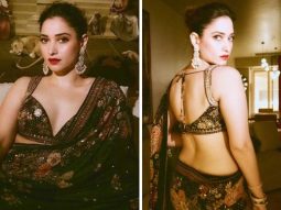 Tamannaah Bhatia adds glamour to Randeep Hooda and Lin Laishram’s wedding reception in stunning black floral saree by Anita Dongre
