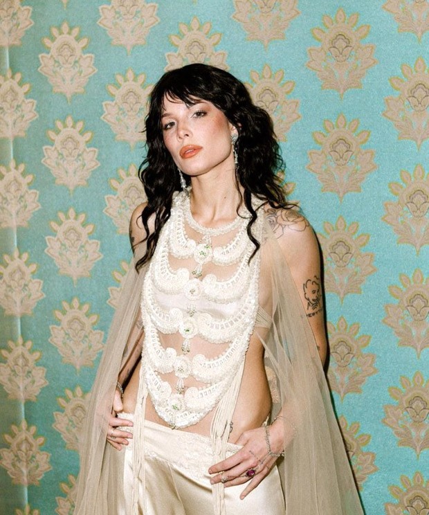 Halsey radiates chic vibes in Anamika Khanna's white embroidered cut-out top and ripped satin pants in Mumbai, see pics