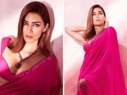 Kriti Sanon turns into a desi barbie wearing a pink drape by Arpita Mehta for Teri baaton mein uljha jiya promotions