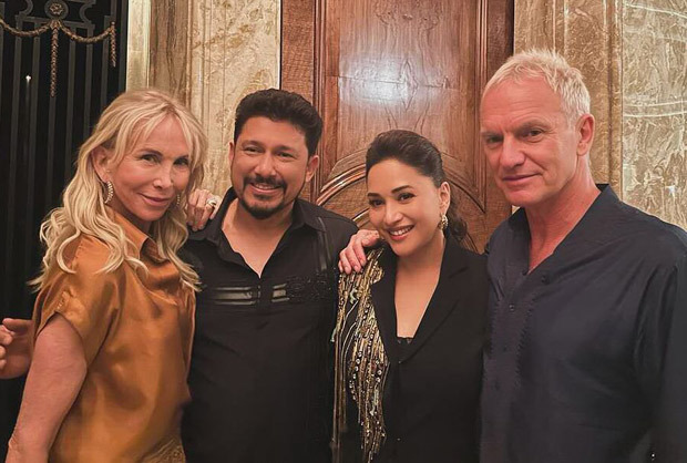 Madhuri Dixit and Shriram Nene strike a pose with Sting after his Lollapalooza India 2024 performance in Mumbai, see pics