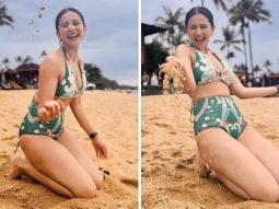 Rakul Preet Singh adorned in a green swim set, demonstrates unparalleled beach day style