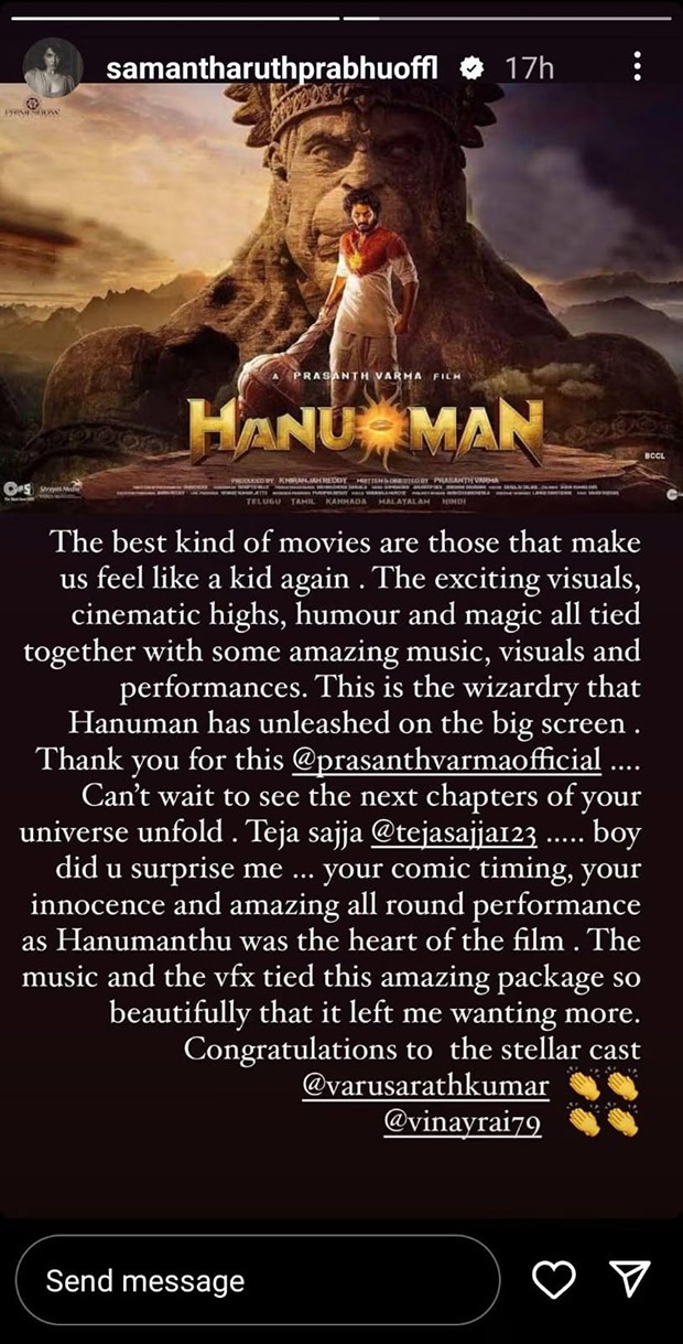 Samantha Ruth Prabhu reviews Teja Sajja starrer HanuMan; says, “It left me wanting for more”