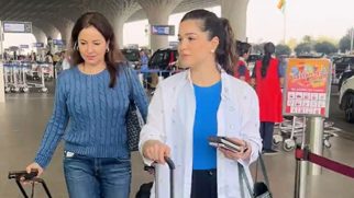 Sara Tendulkar gets clicked with mom Anjali Tendulkar at the airport