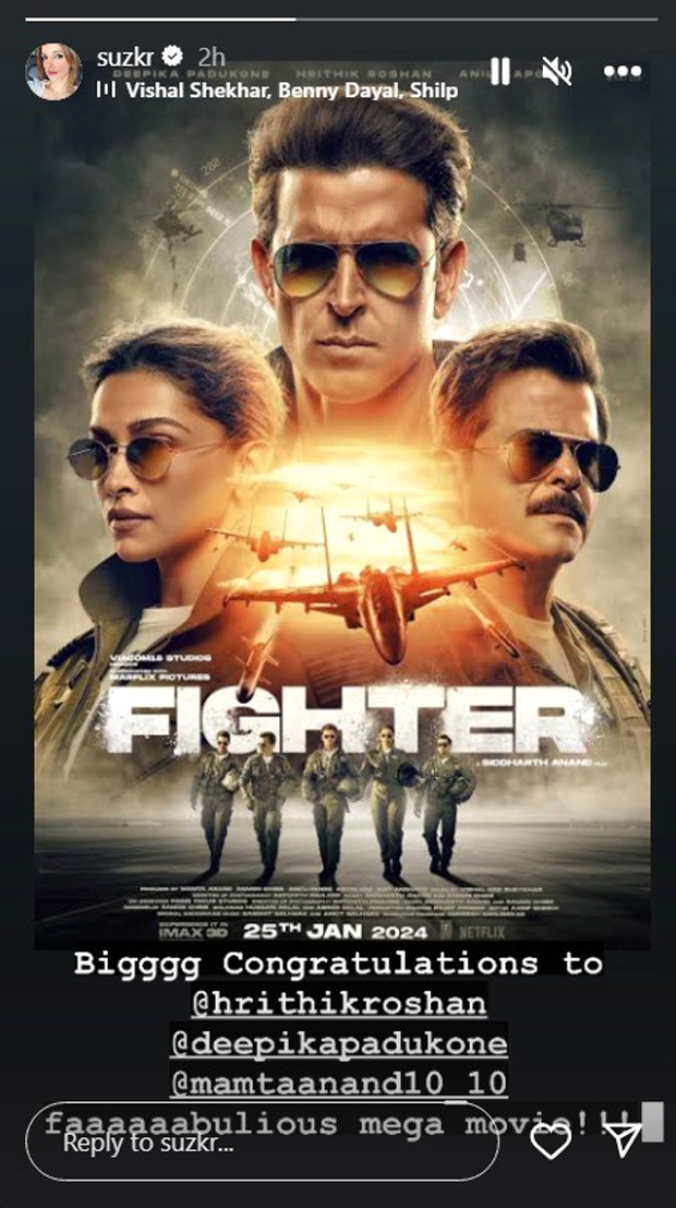 Sussanne Khan reviews Hrithik Roshan starrer Fighter; calls it “mega movie”