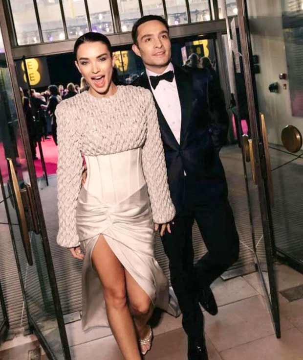 Amy Jackson dazzles in silver corset gown alongside beau Ed Westwick at the BAFTA Awards