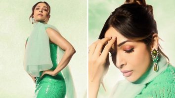 Malaika Arora turns heads in a green sequinned figure-hugging gown accessorized with a sheer scarf