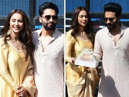 Newlyweds Rakul Preet Singh and Jackky Bhagnani distribute sweets to media after returning to Mumbai
